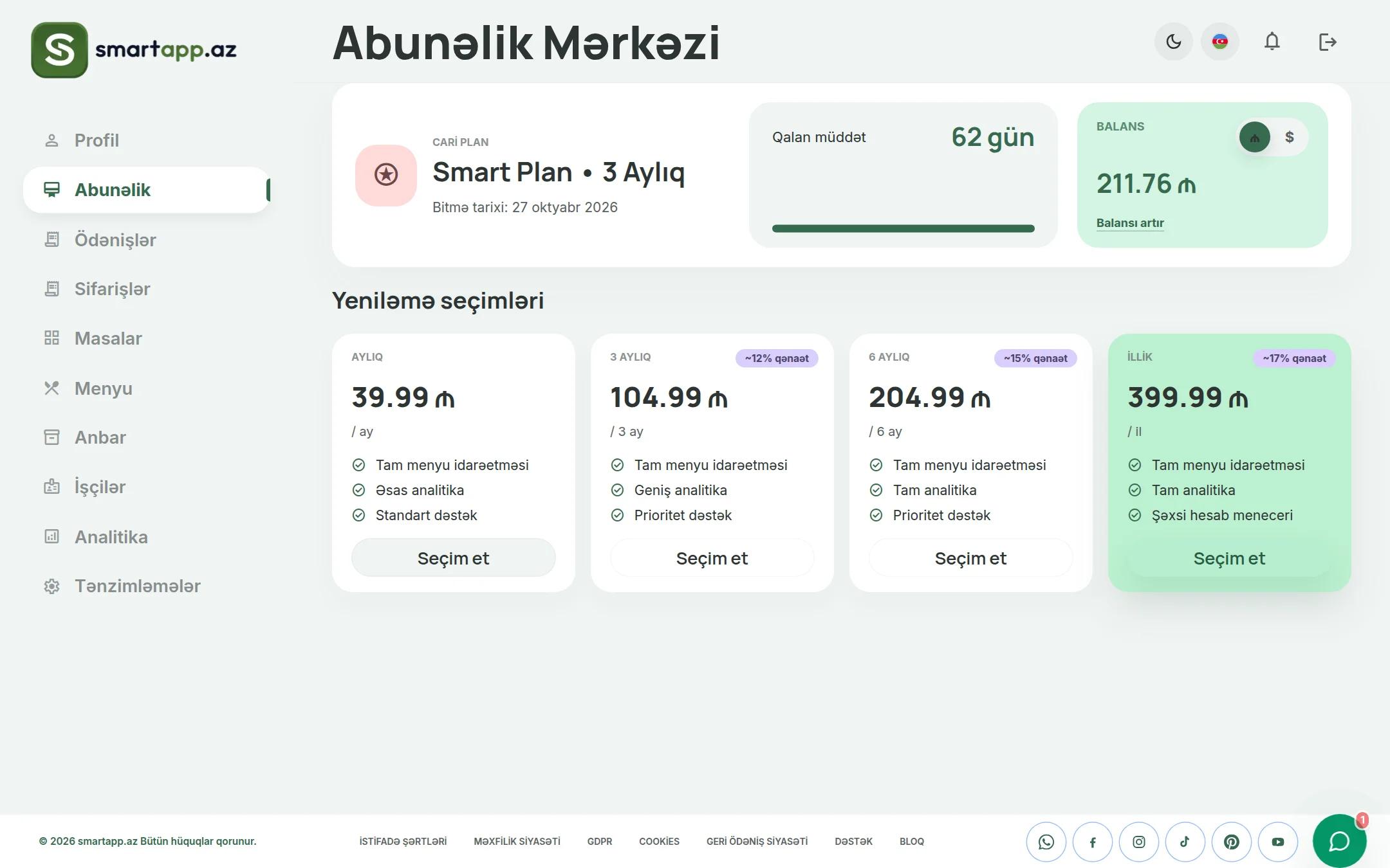 SmartApp.az abunəlik mərkəzi işıqlı rejim
