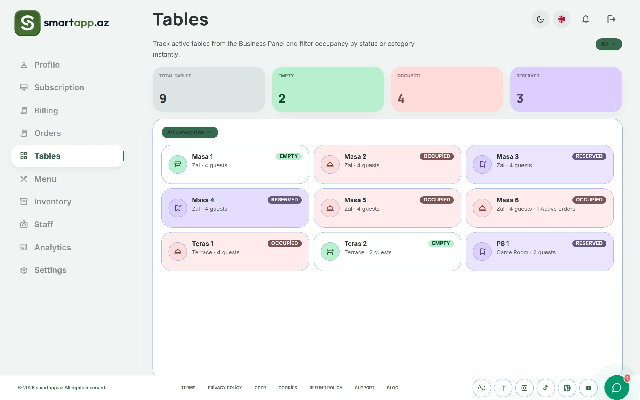 SmartApp.az tables overview light theme