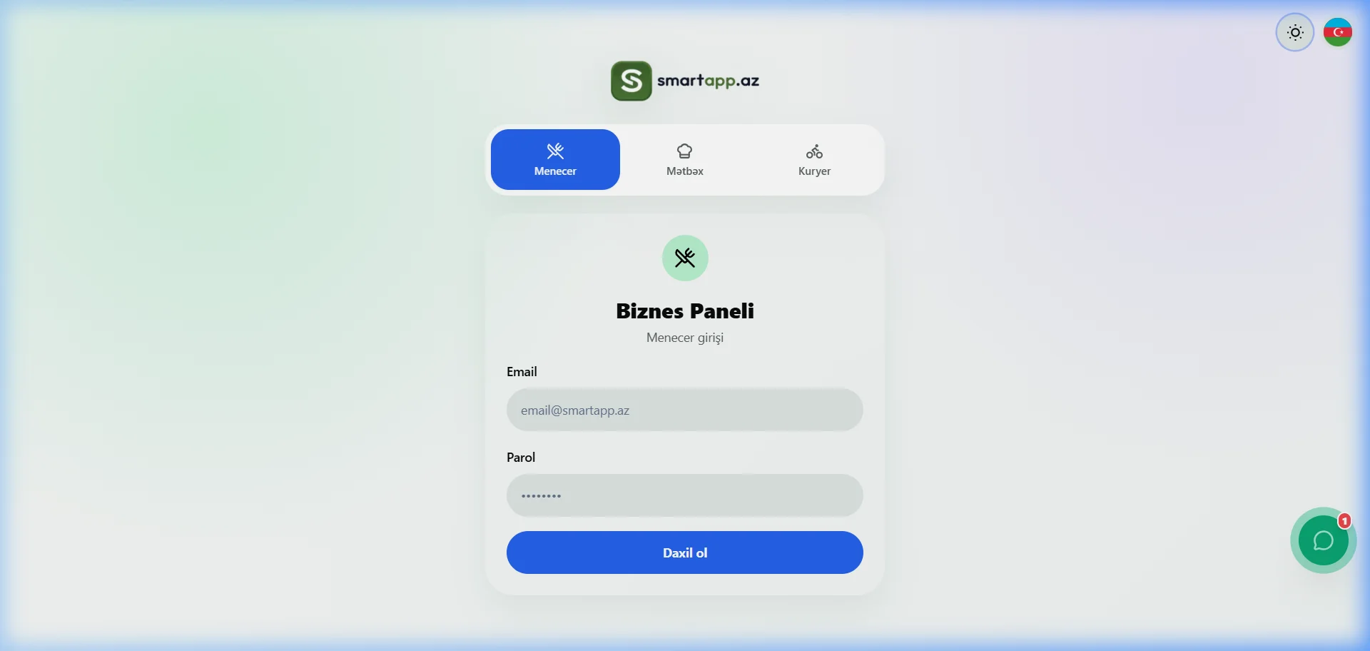 SmartApp.az giriş səhifəsi işıqlı rejim