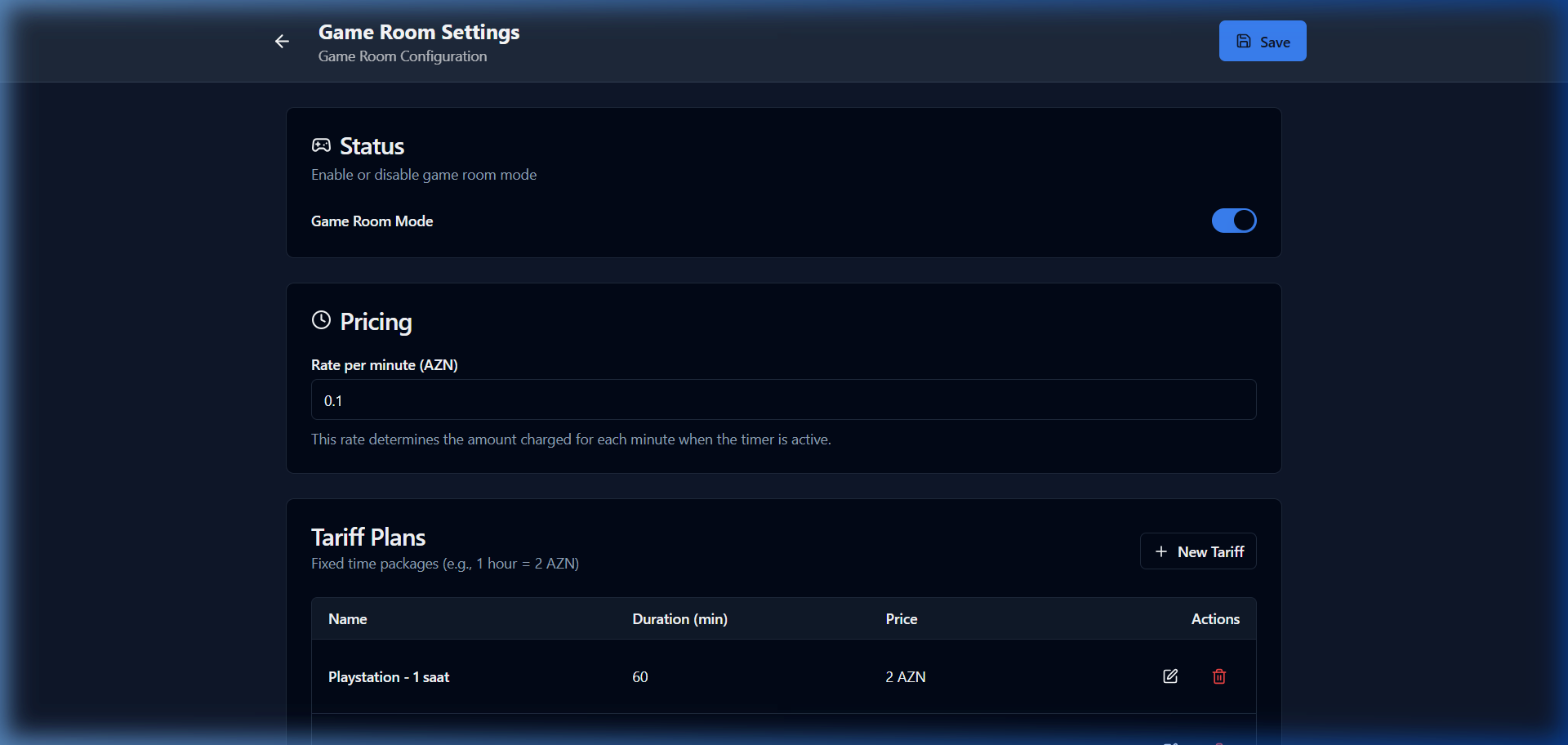 Game room settings - dark mode