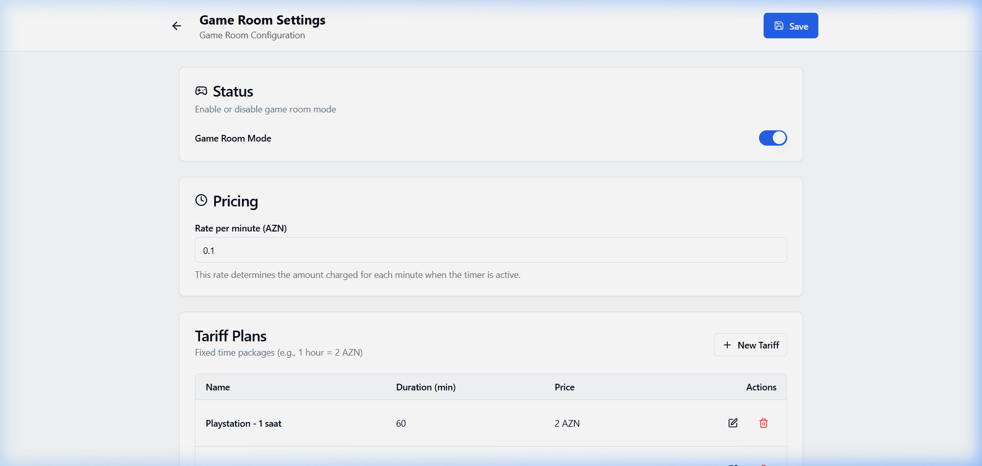 Game room settings - light mode
