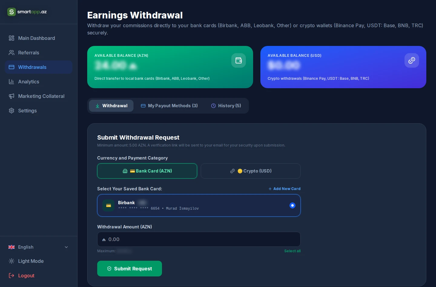 Payout and Withdrawal Portal