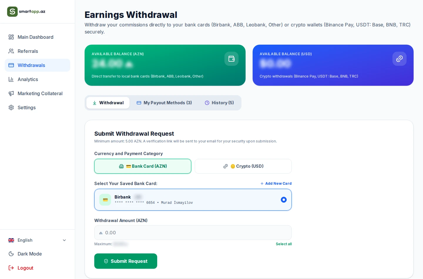 Payout and Withdrawal Portal